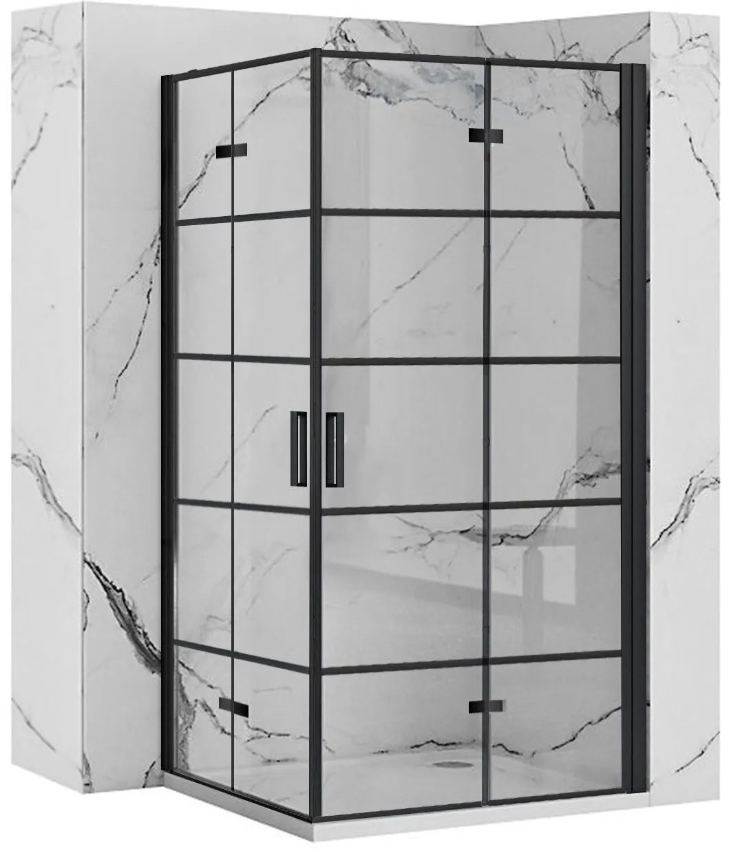 Alt Tag: Rea Molier Black Double 100х100 см. - две сгъваеми врати луксозна душ кабина черен мат за онлайн магазин KERANOVA