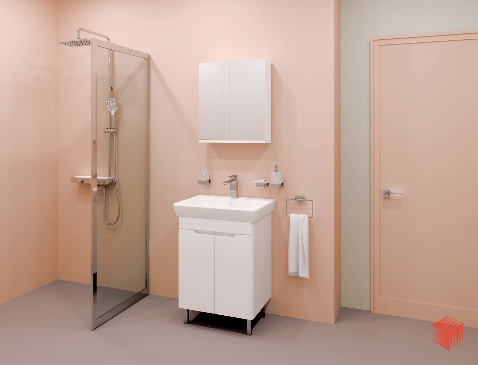 Мебел Nelly 60 см. - бял PVC комплект за баня с мивка и огледален горен шкаф, влагоустойчив, онлайн магазин за обзавеждане за бани KERANOVA