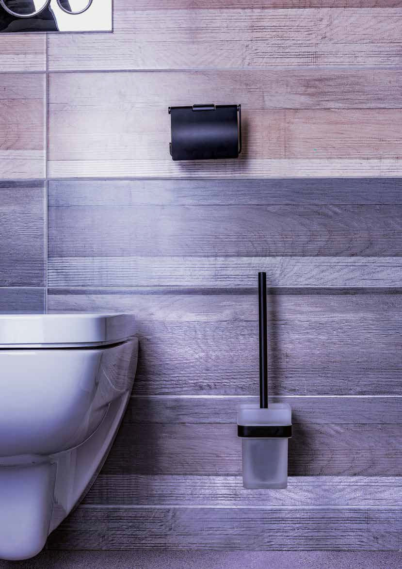 Серия аксесоари за баня в черно - Nero Bemeta Design единичен държач за тоалетна хартия и четка в модерна баня KERANOVA