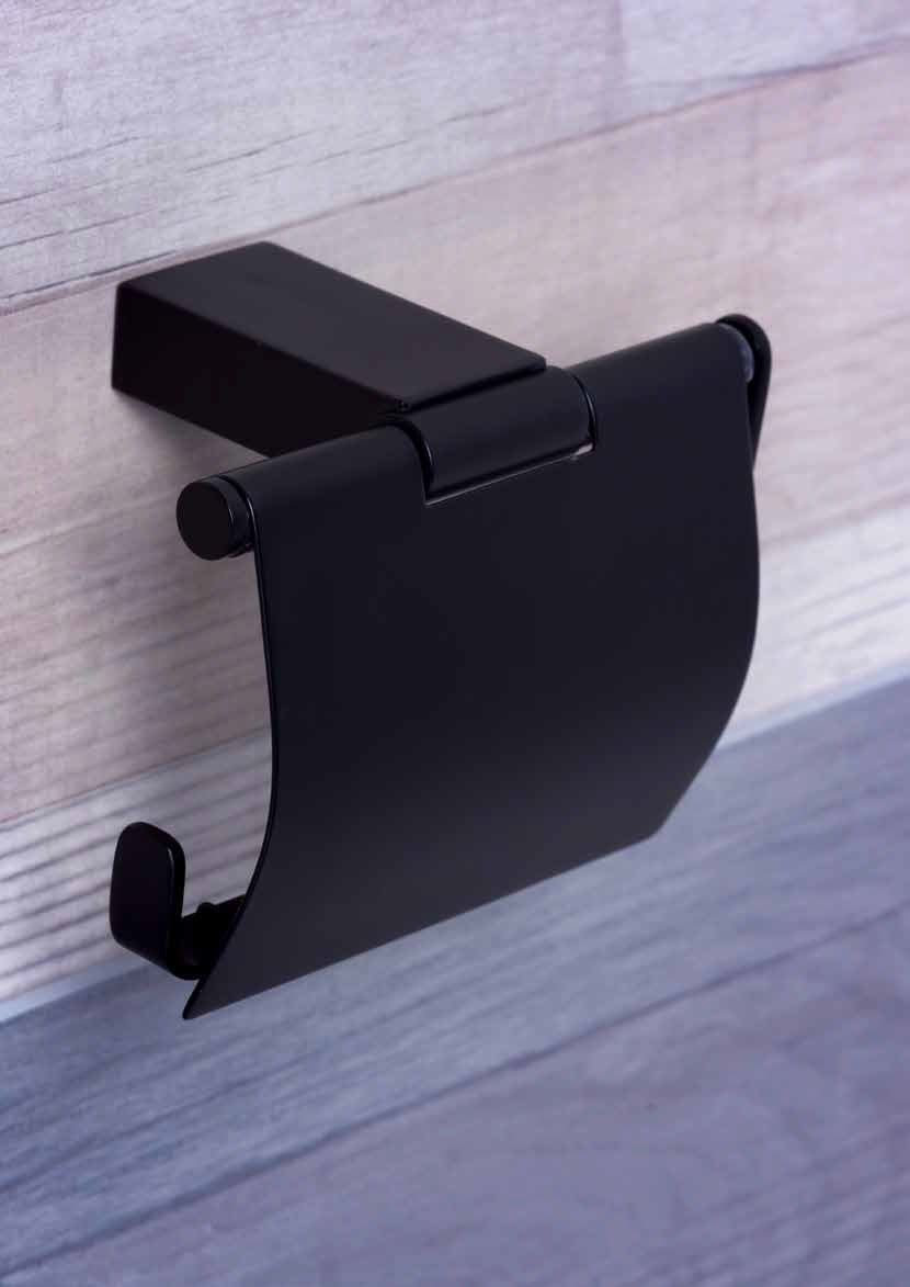 Серия аксесоари за баня в черно - Nero Bemeta Design | Черен държач за тоалетна хартия с капак от KERANOVA