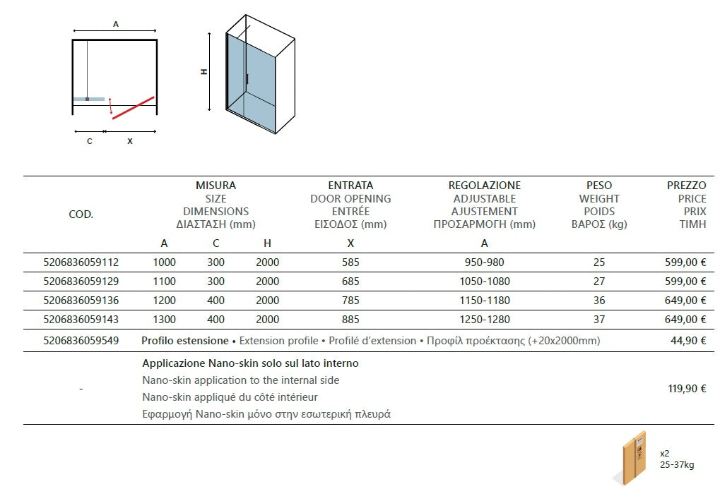 Nero 5 Porta - 105-108 см. черен профил стъклен параван за баня частичен мат монтаж 105-108 см онлайн магазин KERANOVA