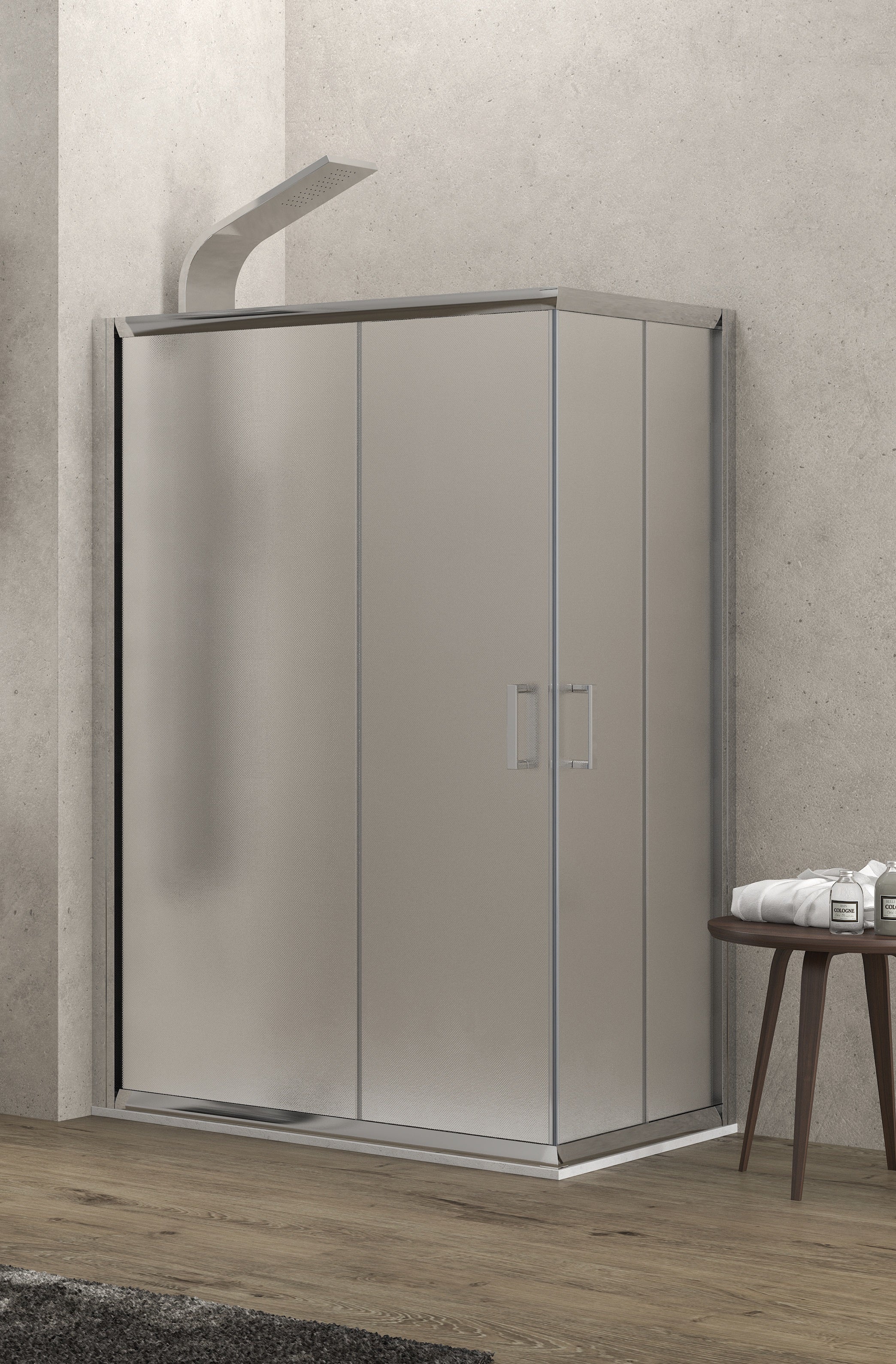 Асиметрична кабина New Flora 100 - 80х110 см. - матирано стъкло, душ кабина с 2 плъзгащи и 2 статични стъкла, мат 5.5 мм, хром профил - KERANOVA