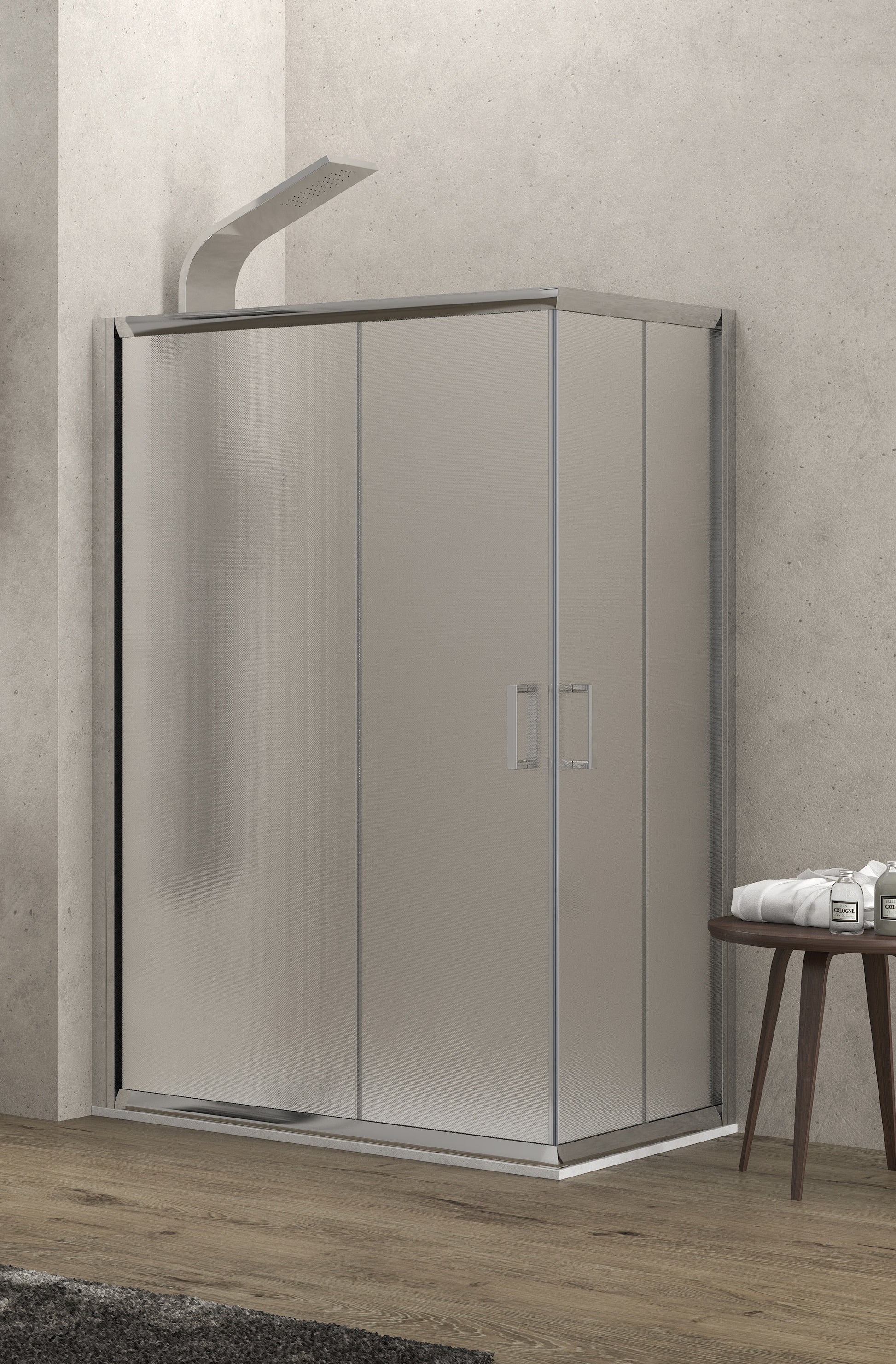 Асиметрична кабина New Flora 100 - 90х140 см. - матирано стъкло от KERANOVA, душ кабина с хромиран профил и магнитни уплътнения