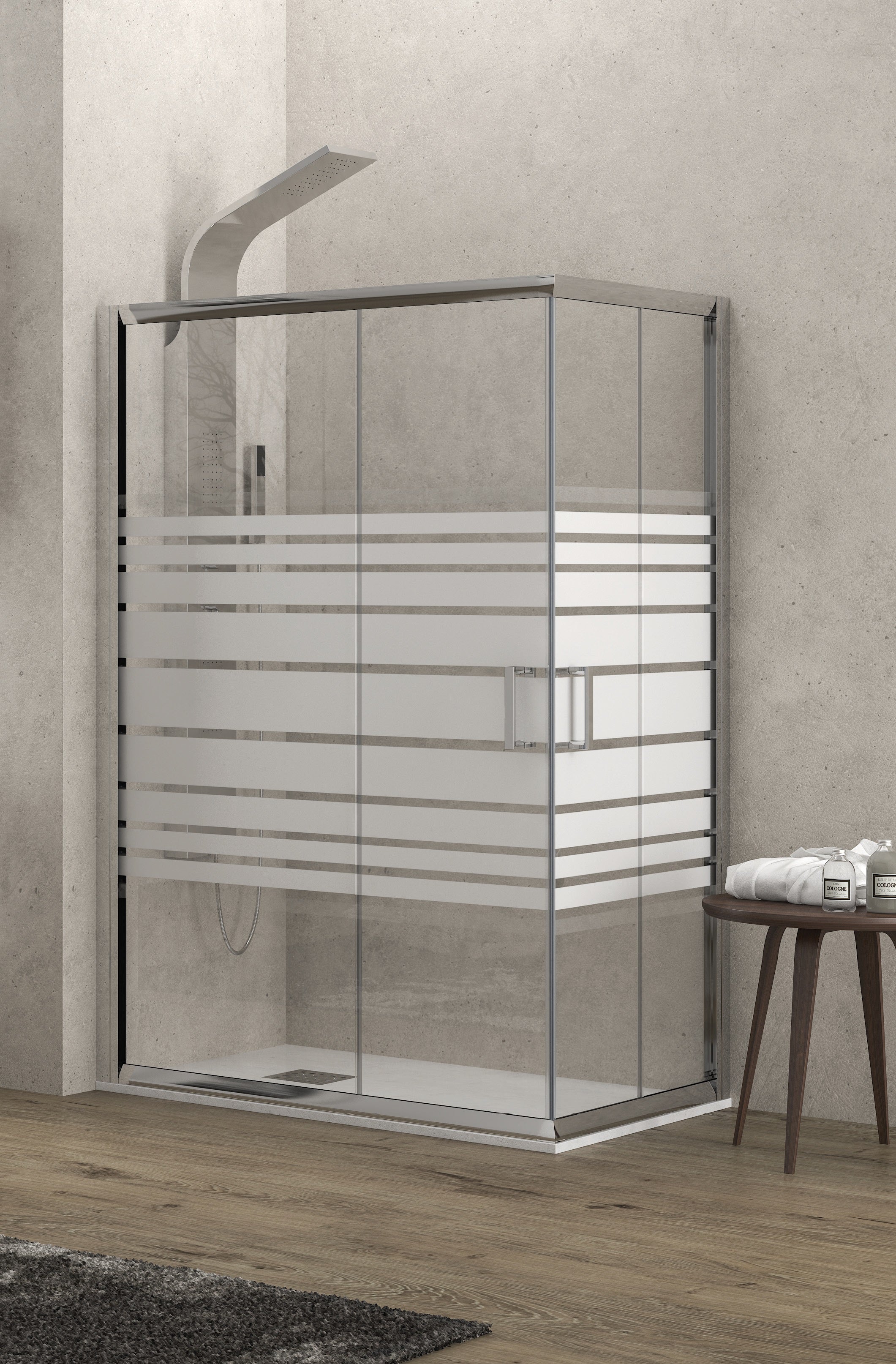 Асиметрична кабина New Flora 100 - 80х100 см. - частичен мат, душ кабина 80x100 с частичен мат, хром алуминиев профил, KERANOVA