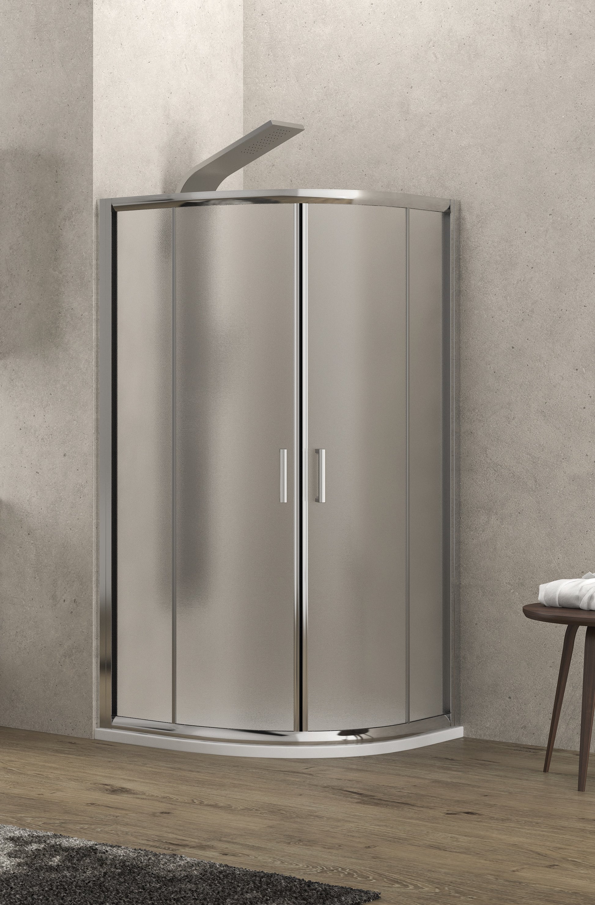 Душ кабина New Flora 200 - 80x80 см. - мат стъкло, овална 5.5 мм мат закалено стъкло, хром профил, магнитни уплътнения, височина 180 см, KERANOVA