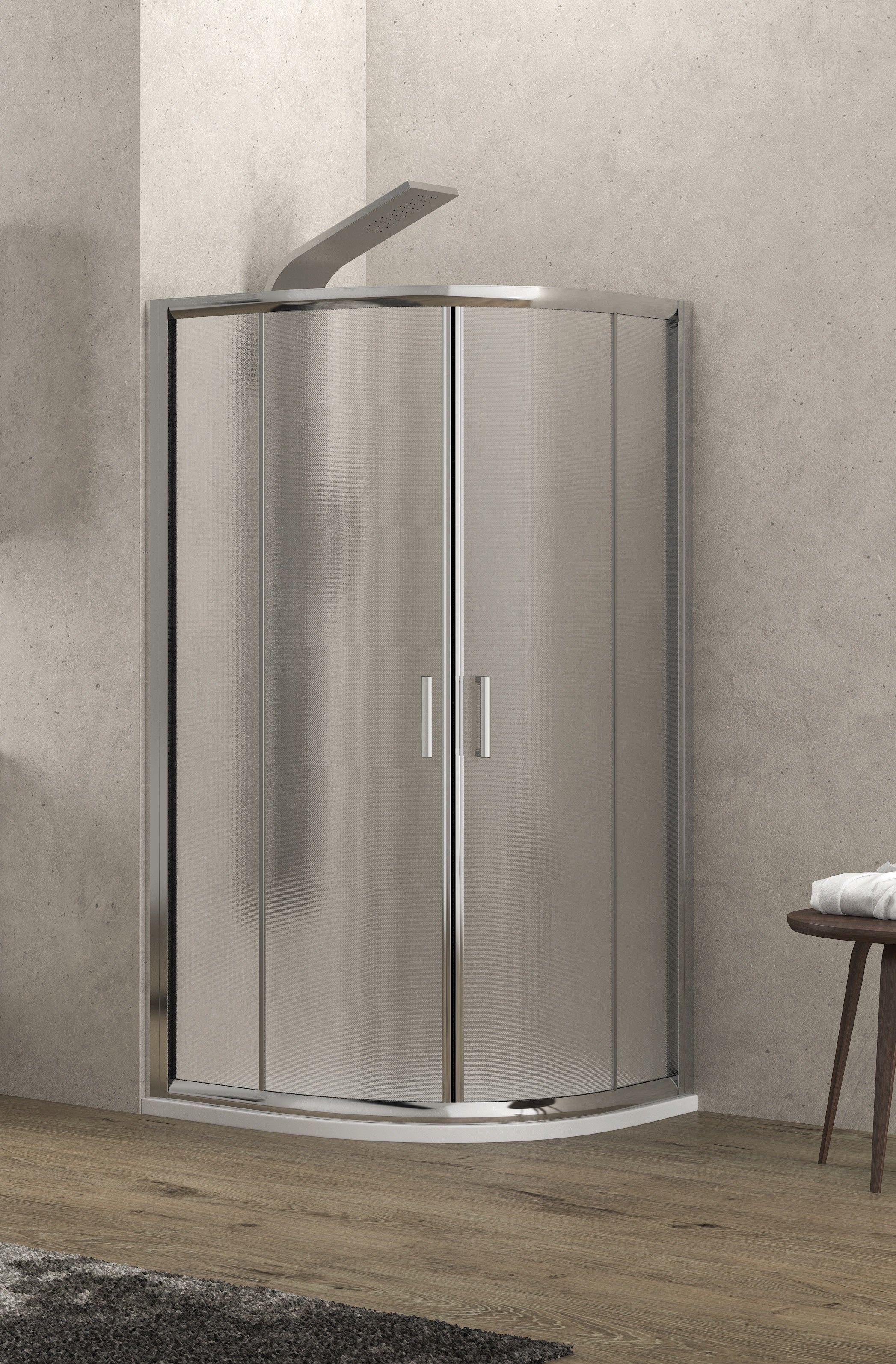 Душ кабина New Flora 200 - 80x80 см. - мат стъкло, овална 5.5 мм мат закалено стъкло, хром профил, магнитни уплътнения, височина 180 см, KERANOVA