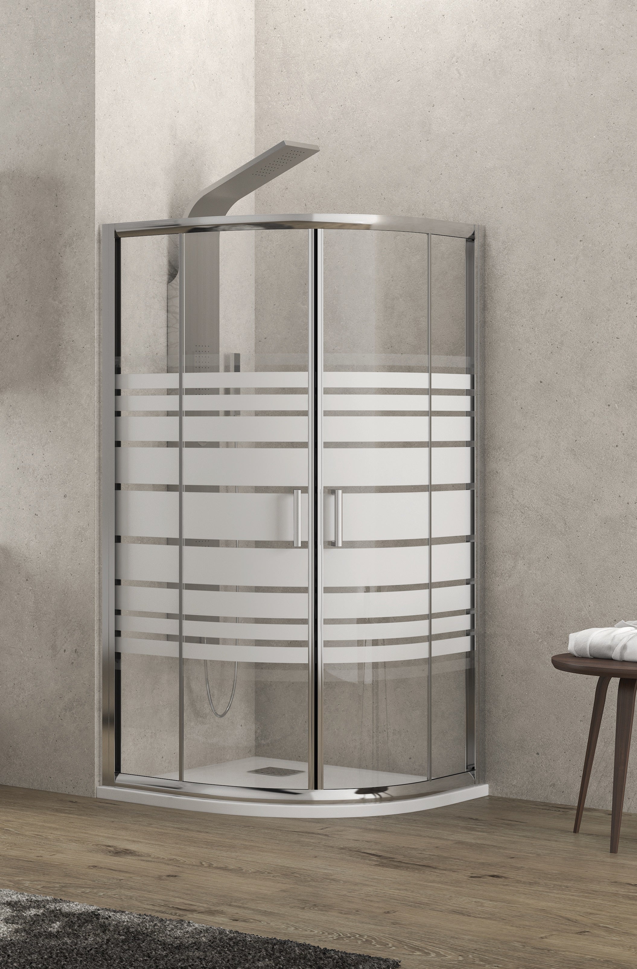 Душ кабина New Flora 200 - 80x80 см. - частичен мат. Овална с частичен мат, хром профил, магнитни уплътнения, височина 180 см — KERANOVA