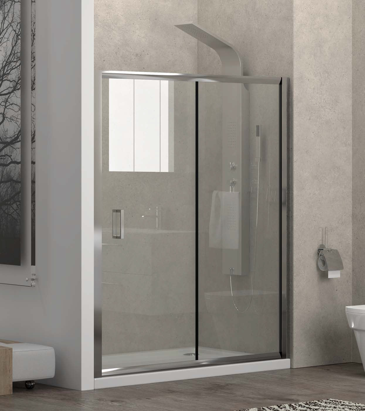 New Flora 500 - 130 см. душ параван с една плъзгаща врата, хромиран алуминиев профил, 5,5 мм закалено стъкло, KERANOVA