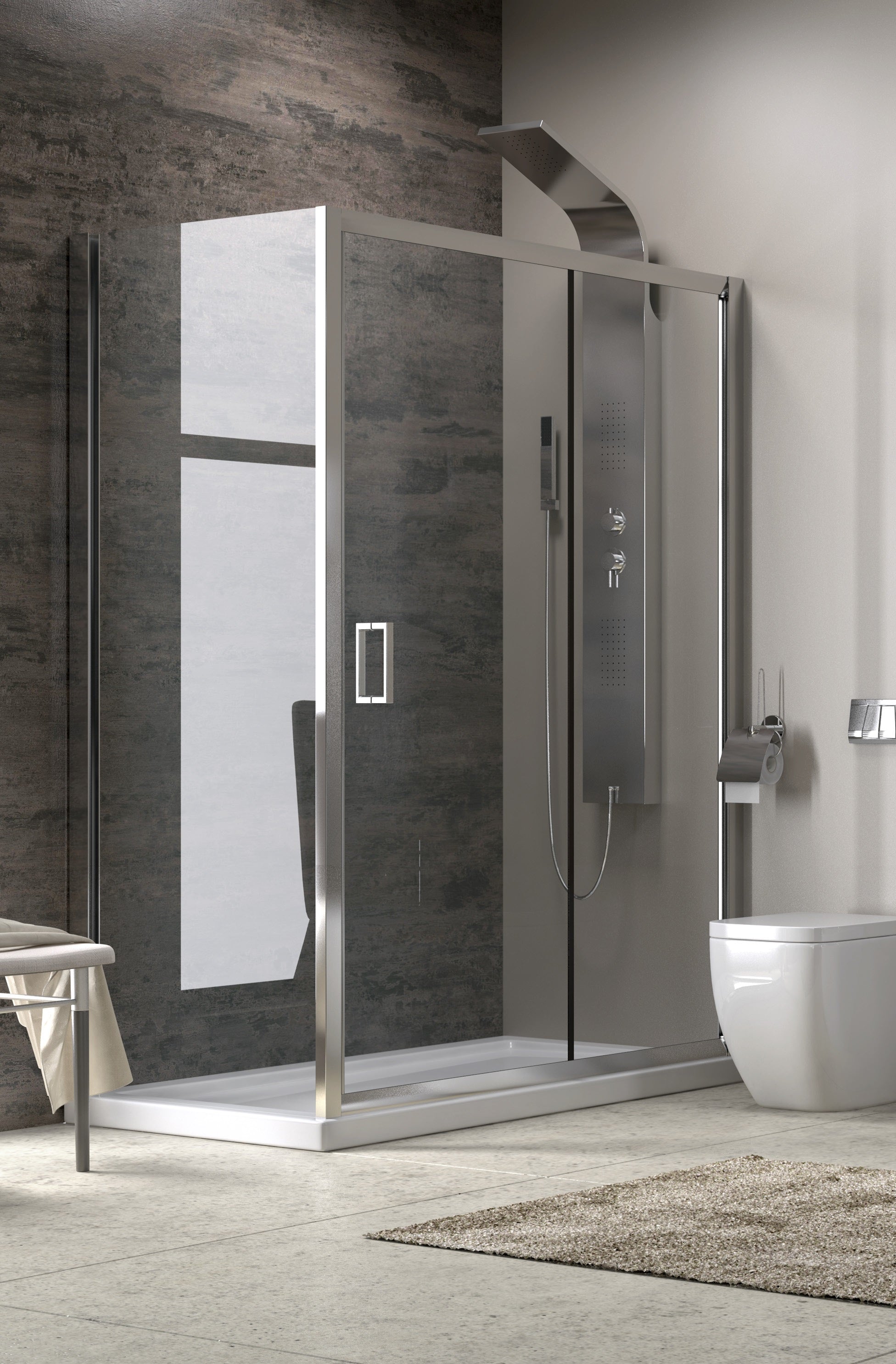 New Flora 500 New SN10 - 70х100 асиметрична душ кабина с плъзгаща и статична част, 5,5 мм закалено стъкло, KERANOVA