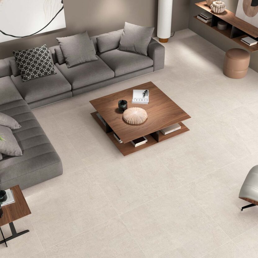 Newbury 60х60, 60x120 и 100x100 см. - Keratile светло сив гранитогрес в модерен хол, онлайн магазин за обзавеждане за бани KERANOVA