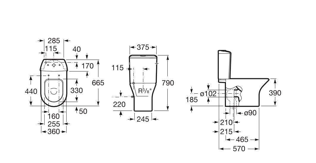 Моноблок Nexo Slim - Roca технически размери схема за WC комплект от KERANOVA, моноблок с казанче и седалка