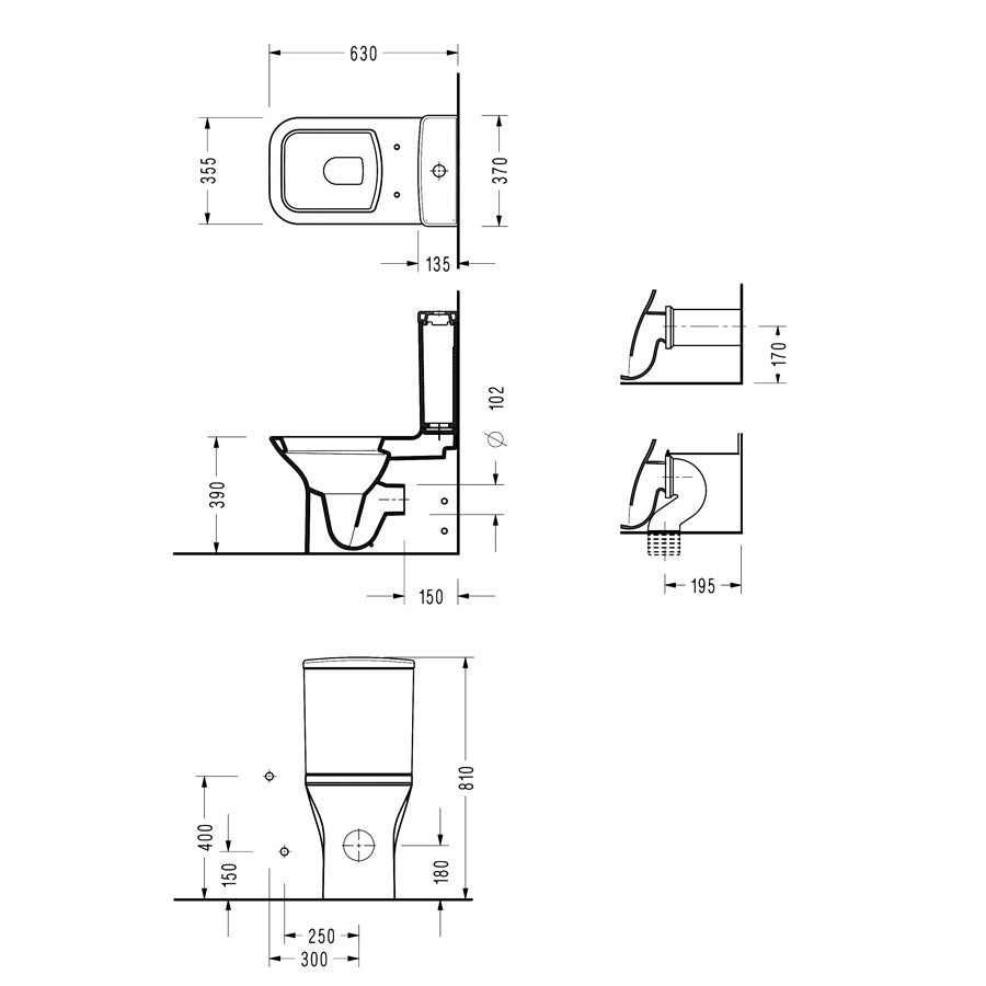 Моноблок с биде Nita - Serel технически чертеж с размери за онлайн магазин KERANOVA