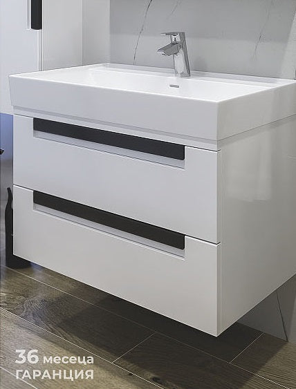 Шкаф с мивка Ню Лайн 80 см. бял PVC шкаф за баня KERANOVA, модерен стенен шкаф с мивка, подходящ за влажни помещения