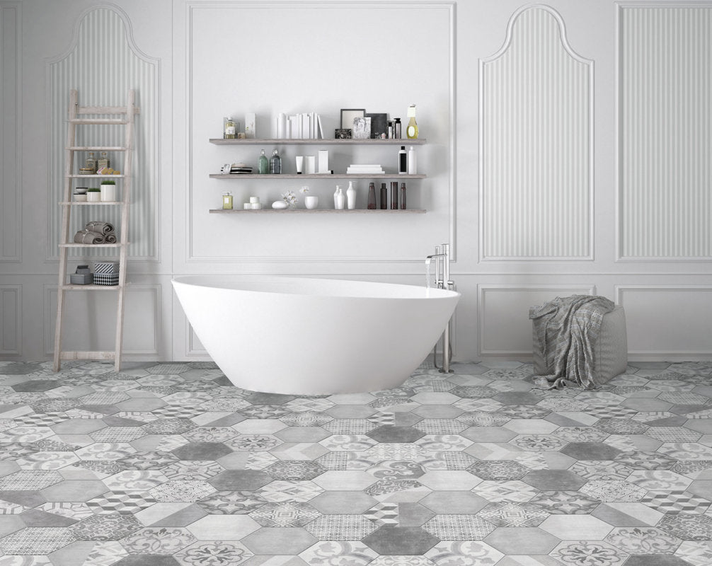КОЛЕКЦИЯ HEXA NUK - ITT CERAMIC шестоъгълен гранитогрес в баня, 25 декора, размер 23x27 см, онлайн магазин KERANOVA