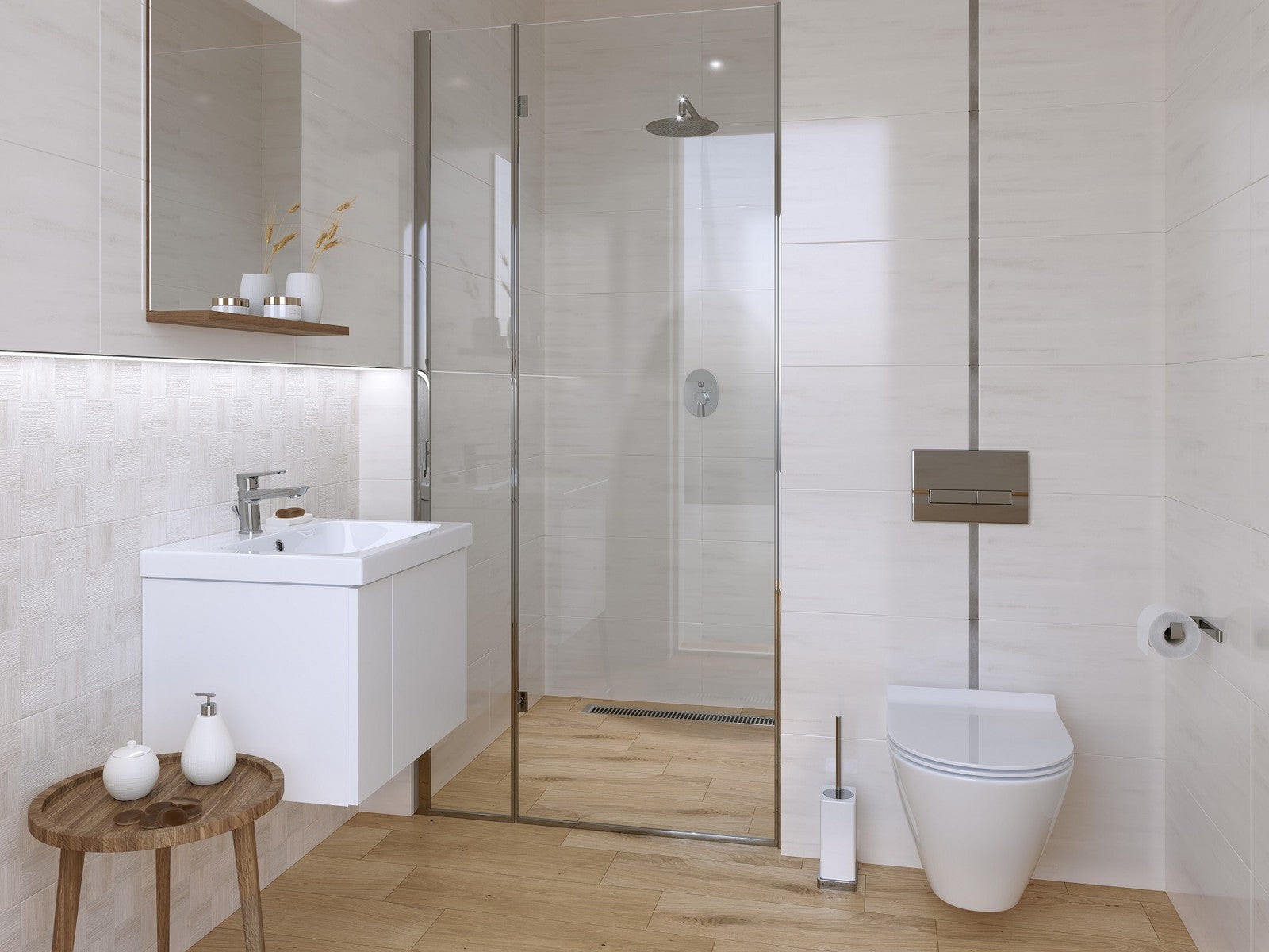 Ondes 29.7x60 Cersanit бели калибровани плочки за баня в съвременна баня - онлайн магазин KERANOVA