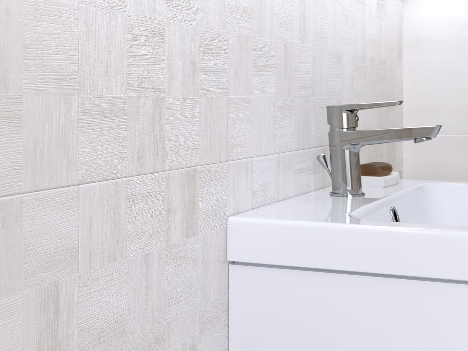 Ondes 29.7x60 Cersanit бели калибровани баня плочки с текстурен декор, онлайн магазин KERANOVA