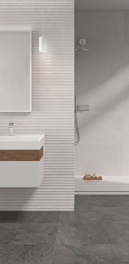 Orion 25x73 Rocersa бели матирани баня плочки с релеф и модерен дизайн – онлайн магазин за обзавеждане за бани KERANOVA