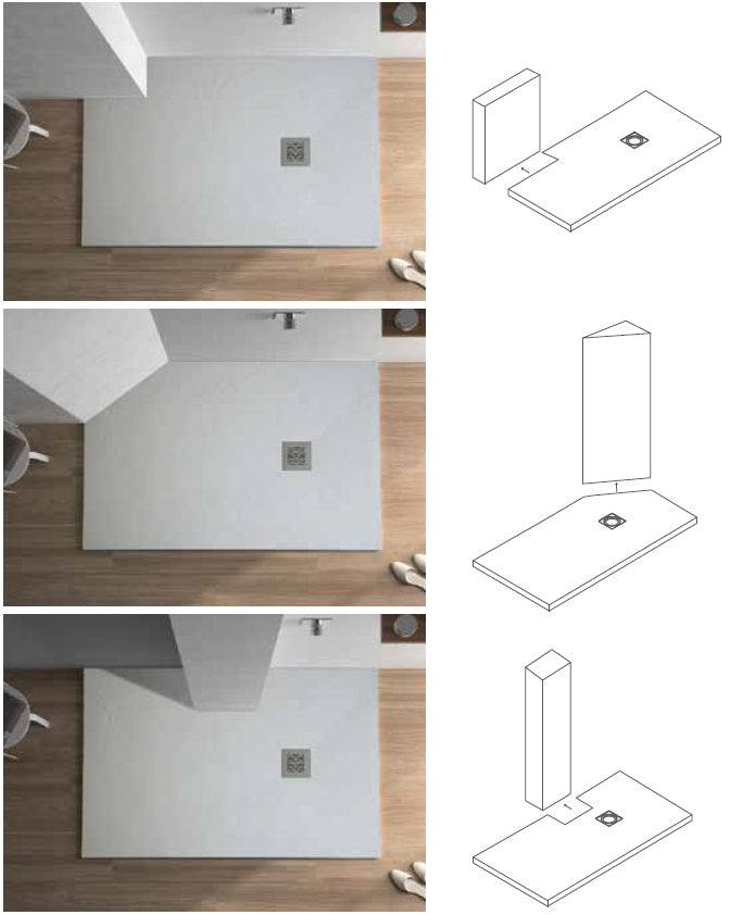 Поддушово корито Pietra в четири цвята - бял правоъгълен душ под и монтажни варианти, онлайн магазин за обзавеждане за бани KERANOVA
