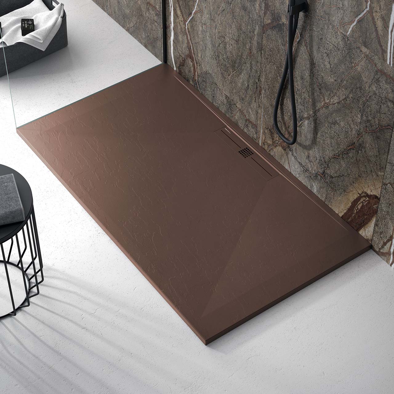 Композитно корито Paris - тъмно кафяво супер тънко поддушово корито 3 см с включен сифон, онлайн магазин KERANOVA