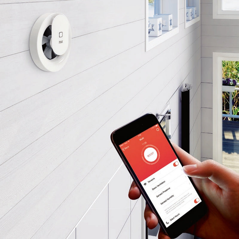 Вентилатор за баня Pax Norte White монтиран в баня с управление чрез мобилно приложение - онлайн магазин за обзавеждане KERANOVA
