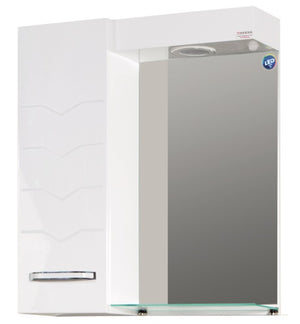 Огледален шкаф Перла 50 - бял стенен шкаф за баня с огледало, LED осветление и рафт, онлайн магазин за обзавеждане за бани KERANOVA