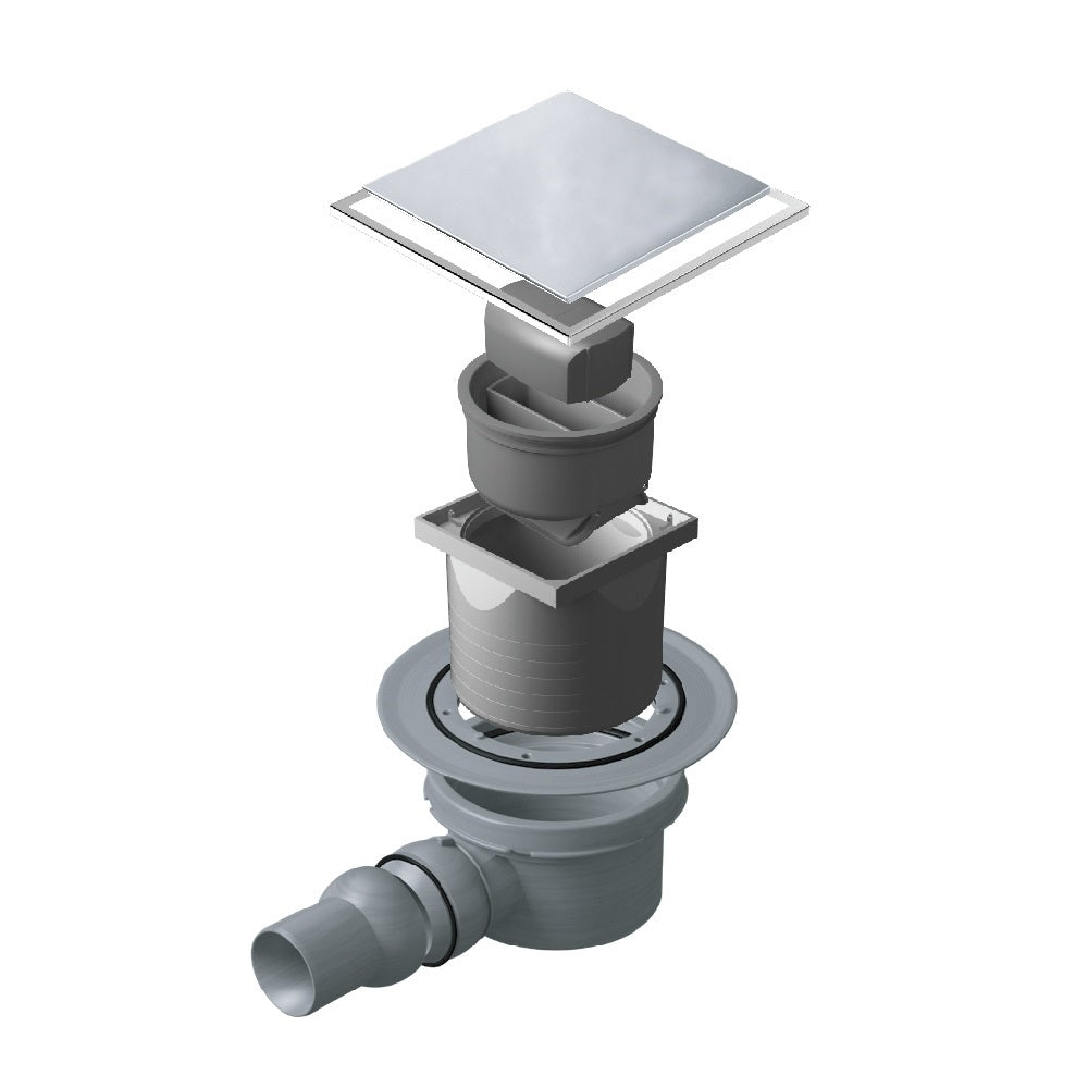 Сифон Confluo Standard 10х10 см с 2 лица - точков сифон с плътна решетка, страничен изход Ф50, възвратна клапа, воден затвор 38 мм