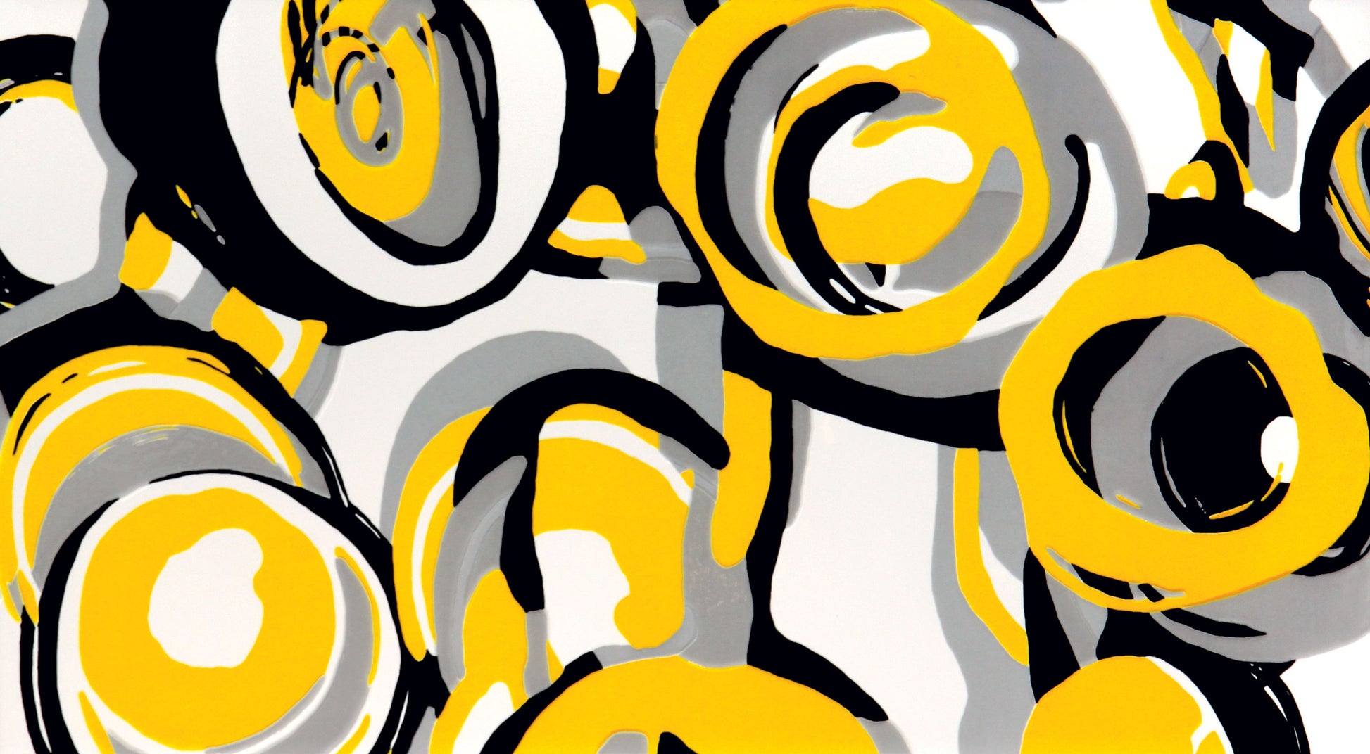 Hoop Yellow 32.7x59.3 декоративен дизайн с жълти и черни кръгове за онлайн магазин за обзавеждане за бани KERANOVA