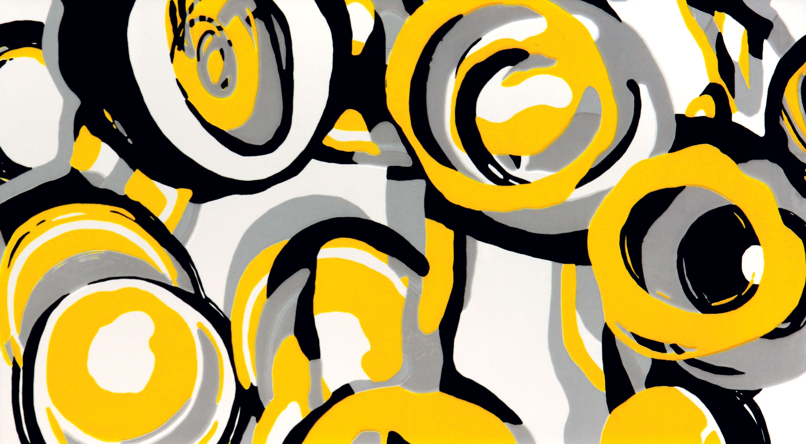 Hoop Yellow 32.7x59.3 декоративен дизайн с жълти и черни кръгове за онлайн магазин за обзавеждане за бани KERANOVA