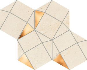 Plain Stone Mosaic 30.2x19.6 - бежова каменна мозайка с геометрични плочки и златисти акценти, онлайн магазин за обзавеждане за бани KERANOVA