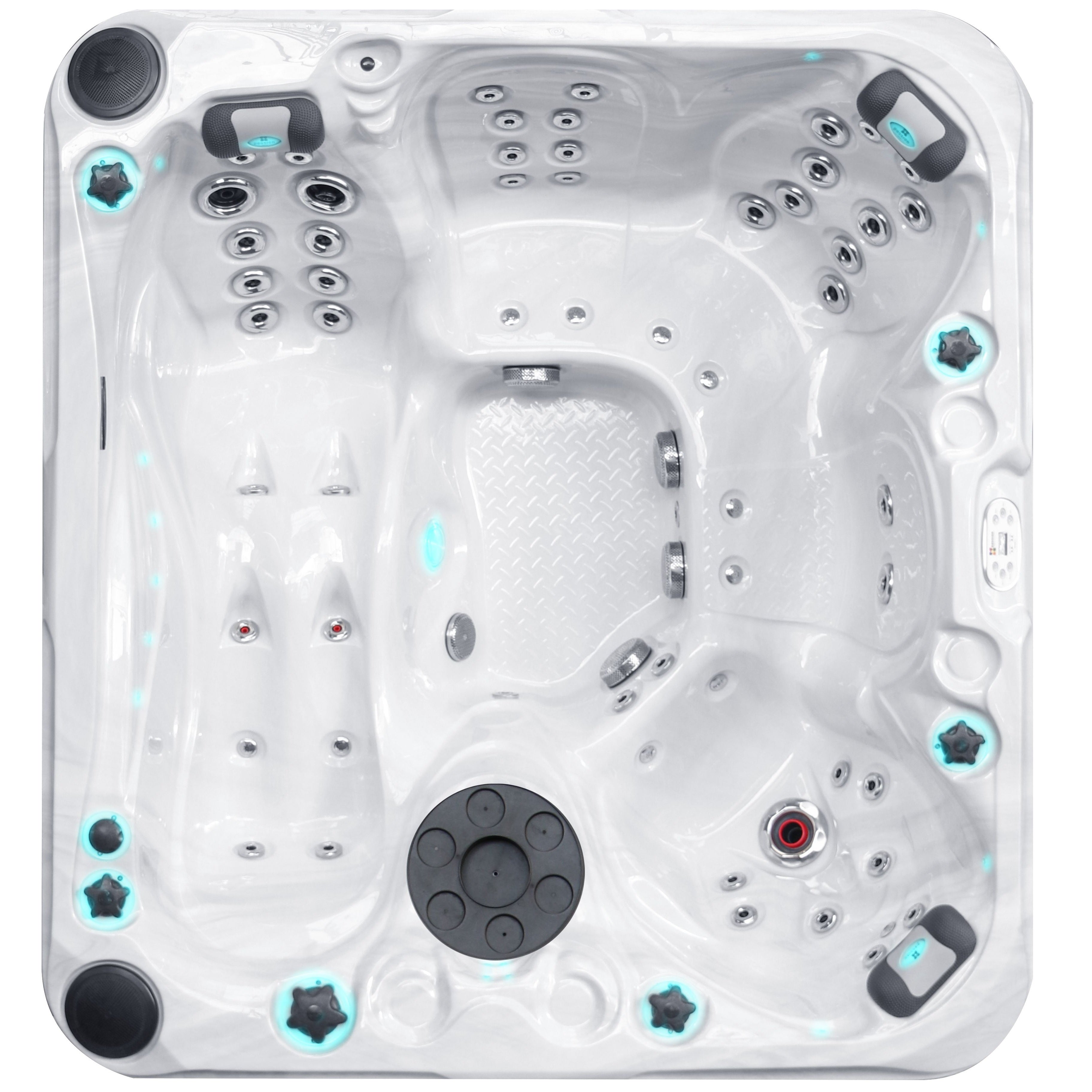 Pleasure 215x200 см. бяла хидромасажна вана 215x200 см с 4 седящи и 1 лежащо място, 48 дюзи, 8 въздушни дюзи - KERANOVA