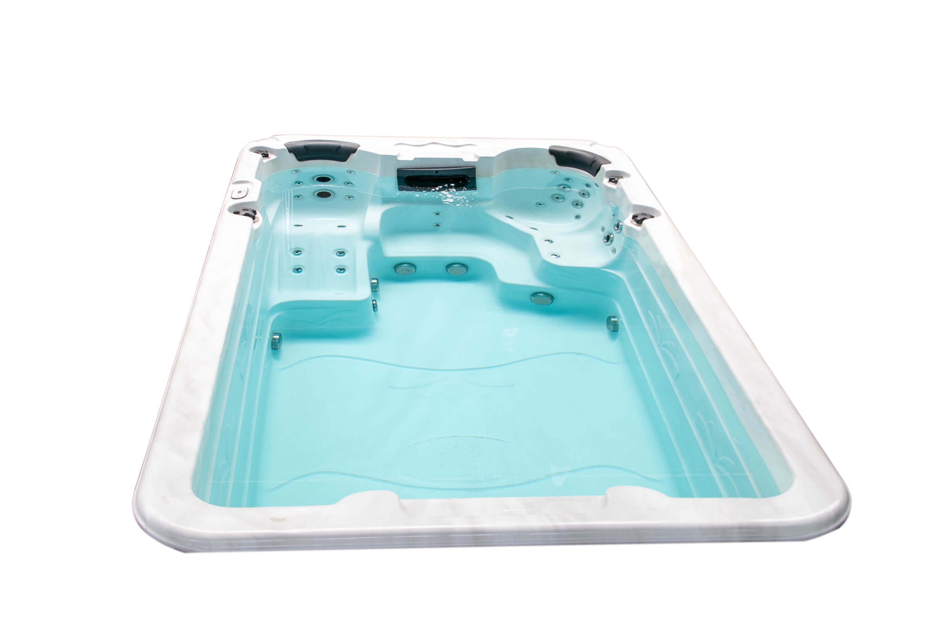 Плувно СПА Plunge Pool 400x228 см. светлосин корк с 3 седящи места, 1 лежанка и 48 хидромасажни дюзи — онлайн магазин за бани KERANOVA