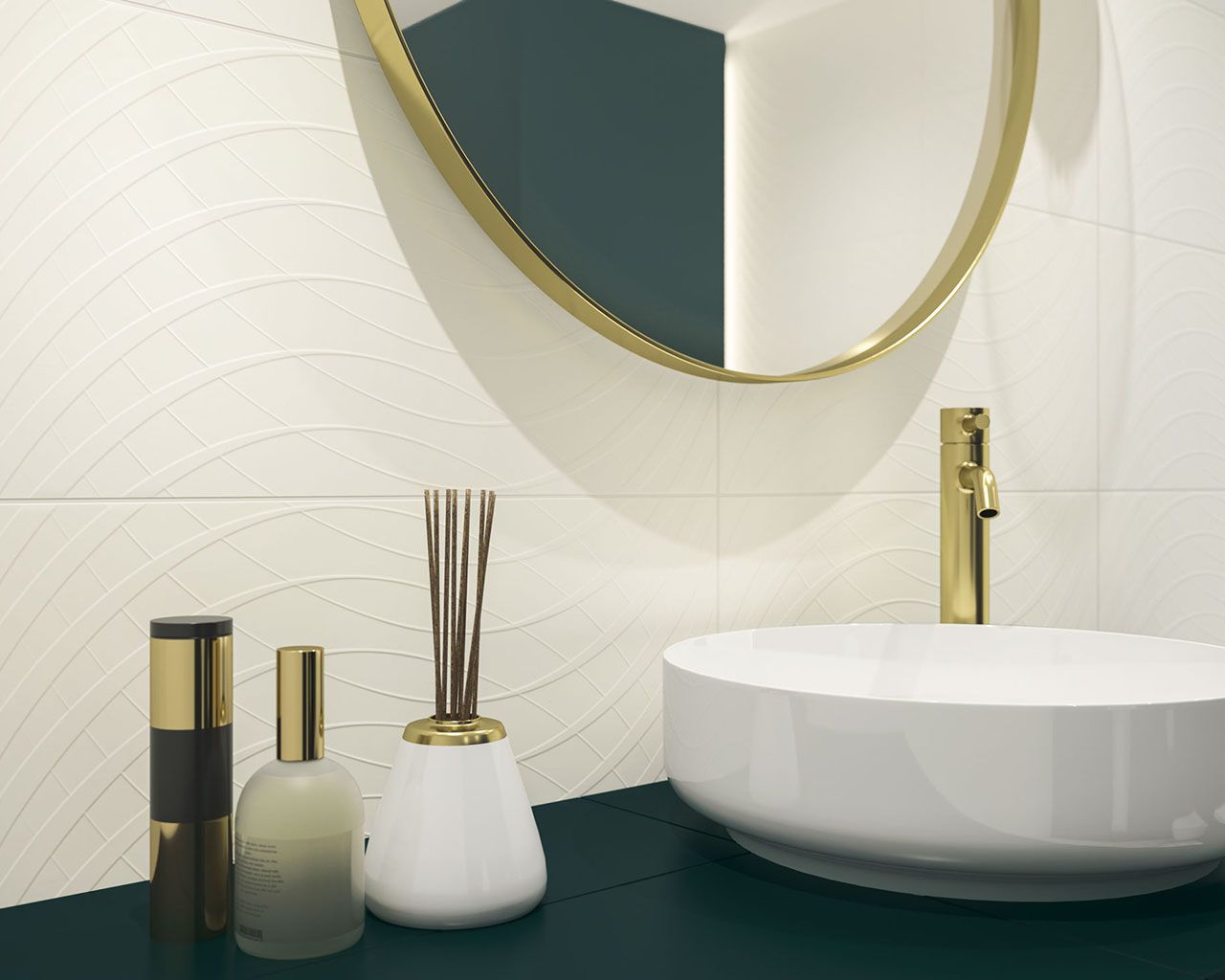 Баня Porcelano 30x60 - Paradyz матирани бели плочки в баня, огледало и модерен умивалник - онлайн магазин KERANOVA