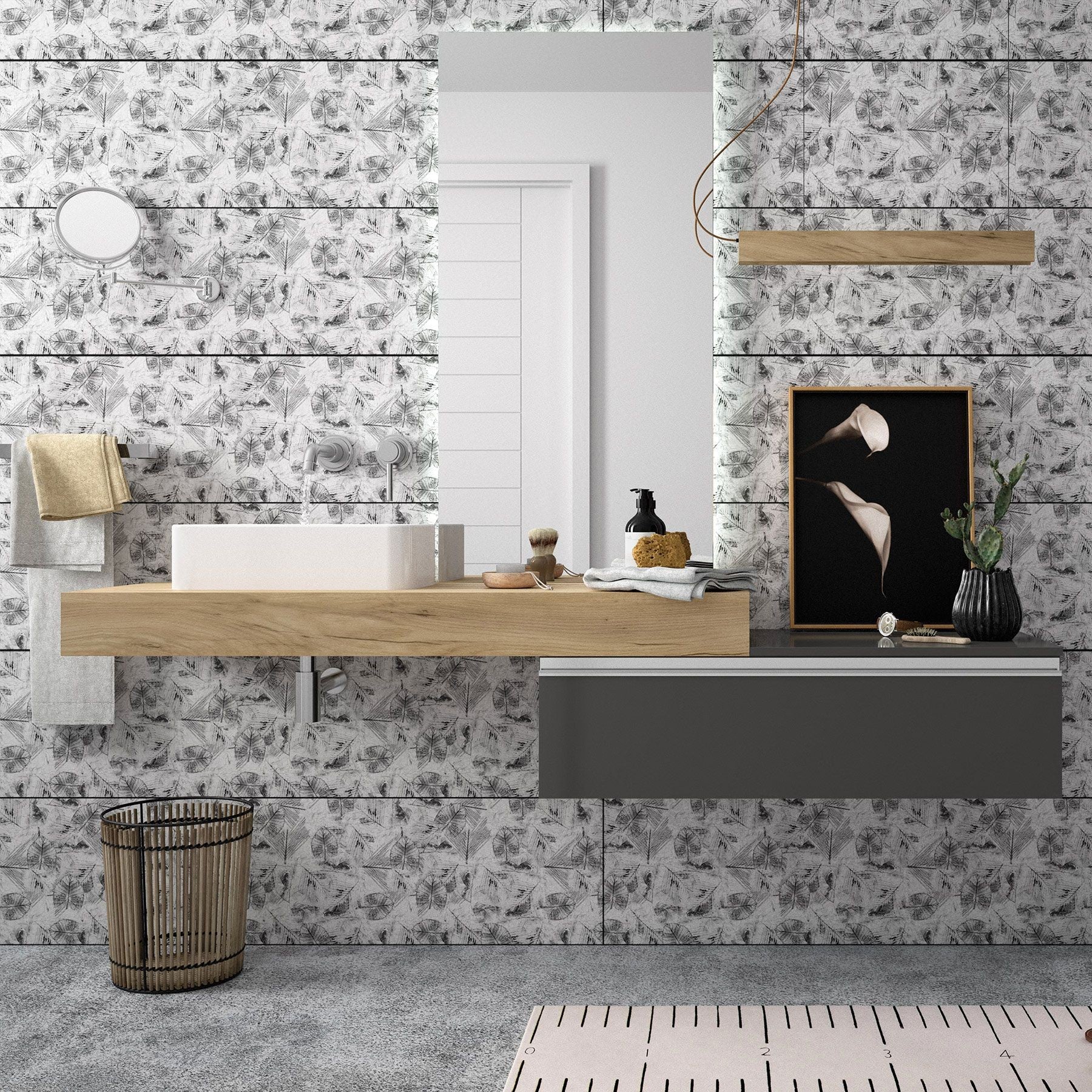 Плот Compakt с мивка върху плот в 5 различни декора - модерен банен плот HPL, дървесен декор и сив шкаф от онлайн магазин за обзавеждане за бани KERANOVA