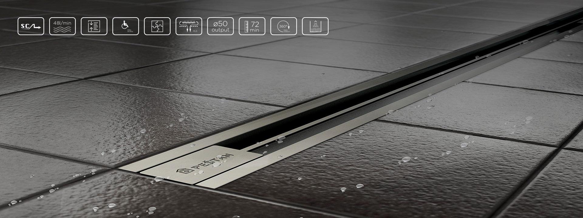 Тънък сифон Confluo Slim Line 45-115 см. линеен сифон с ултра тънка решетка, ниска инсталационна височина, висок дебит — KERANOVA онлайн магазин