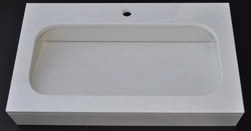 Мивки от технически камък — бяла правоъгълна мивка с плот от испански технически камък, KERANOVA онлайн магазин за обзавеждане за бани