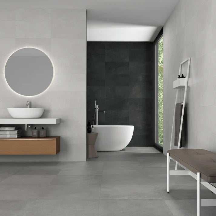 Public 30х60, 60х60, 60x120 и 100x100 см. - Vitacer матов гранитогрес Public White в бяла и костенурка тоналност за баня KERANOVA