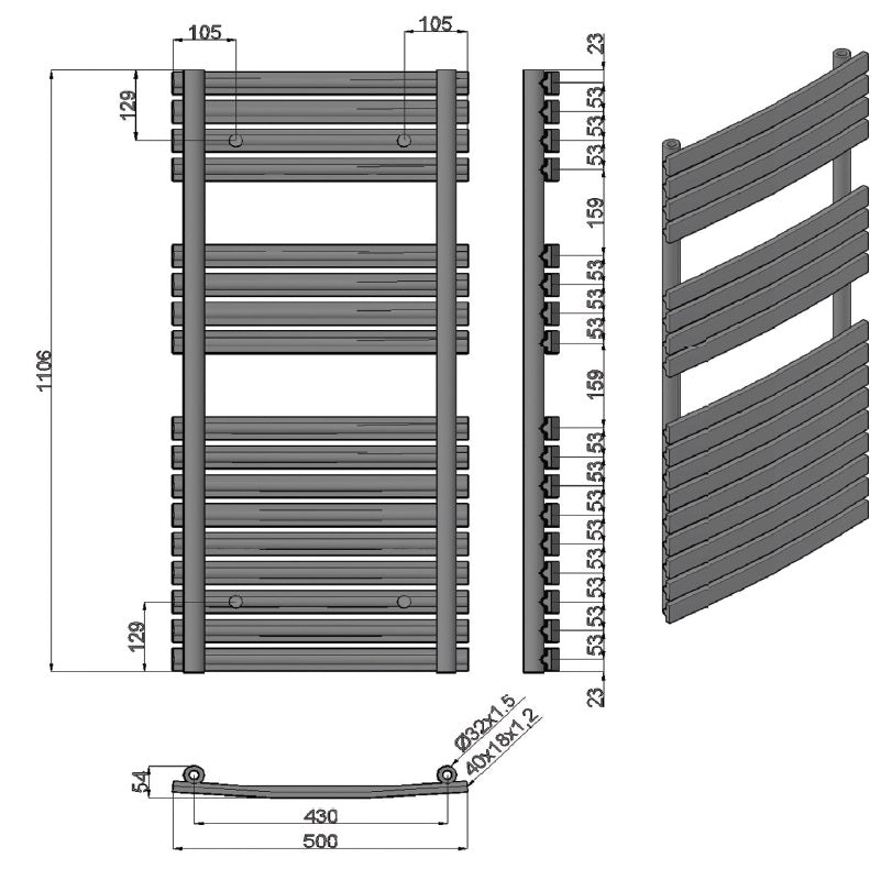 Хромирана лира Pukita 50х174,6 см. - хромирана стоманена лира за баня 50х174,6 см., 17 тръби, мощност 674W, KERANOVA онлайн магазин
