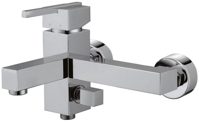 Смесител за вана/душ Rubicon - стенен хромиран смесител с чучур, слушалка, шлаух и държач | онлайн магазин KERANOVA