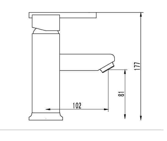 Смесител за биде Rubicon - стоящ дизайн, технически чертеж с размери 177mm височина и 102mm изход, онлайн магазин KERANOVA