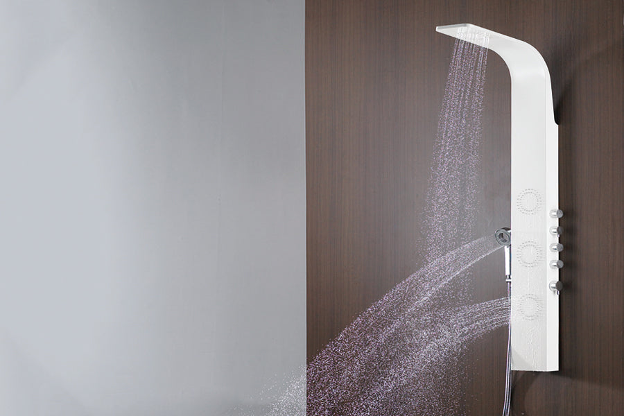 Душ панел Reina бял и черен - хидромасажна душ колона KERANOVA с подвижен и стационарен душ, SEDAL механизъм, шлаух 150 см