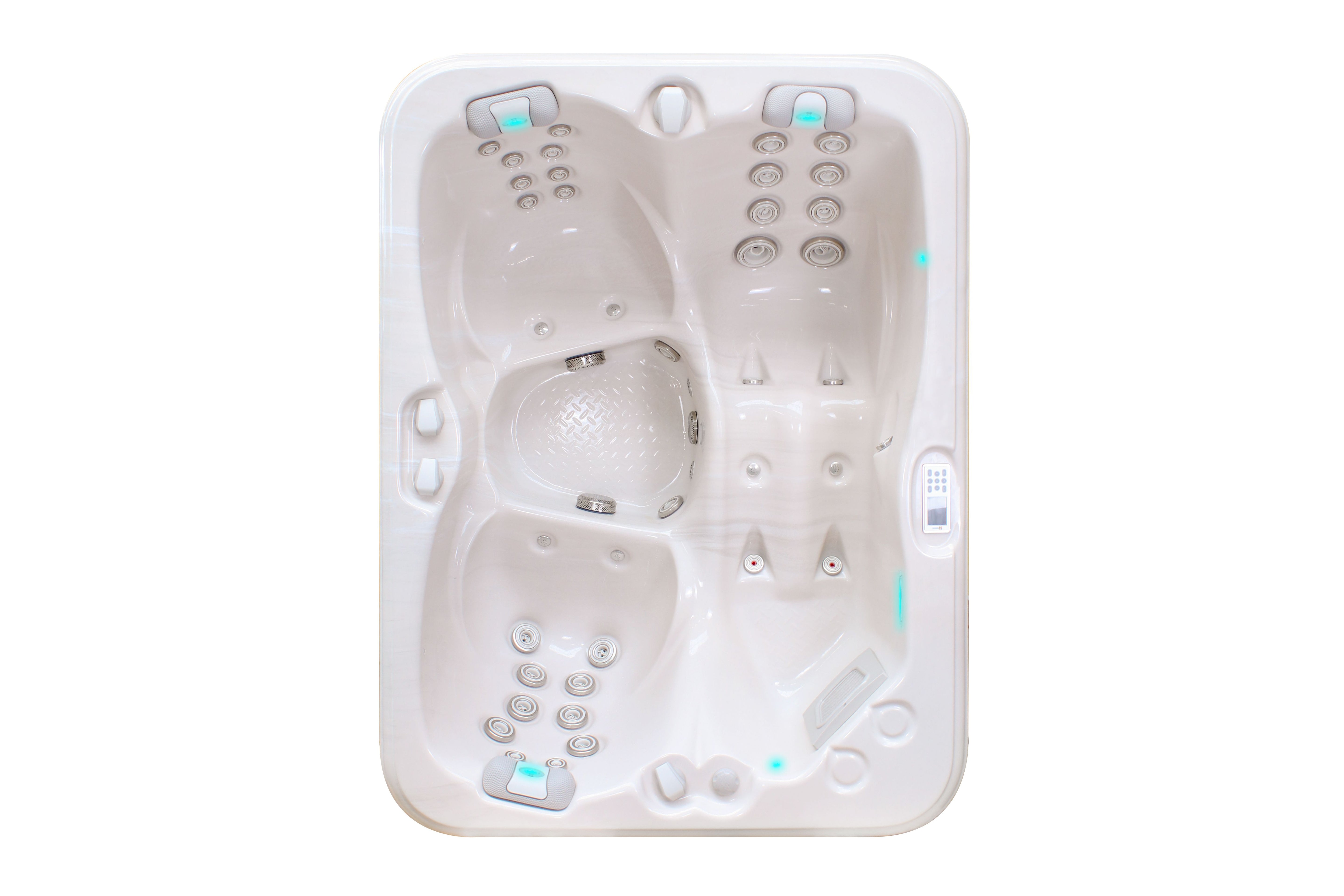 Alt Tag: Renew 208x155 см. - триместна хидромасажна вана за баня от онлайн магазин KERANOVA, ергономични места и регулируеми дюзи