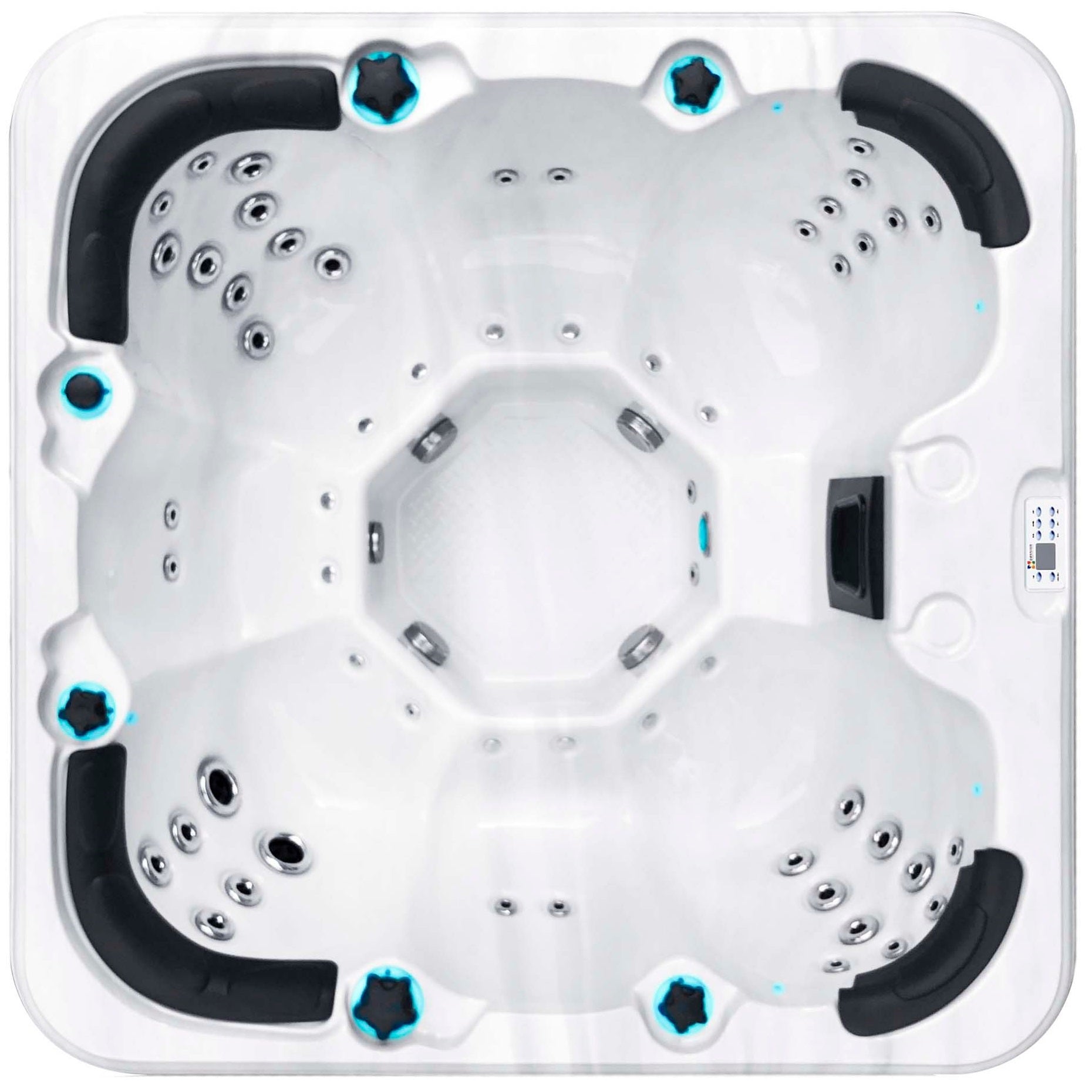 Rewind 204x204 см. бял СПА джакузи 7 места от серия Pure за баня, оборудвано с масажни дюзи и подглавници - KERANOVA онлайн магазин