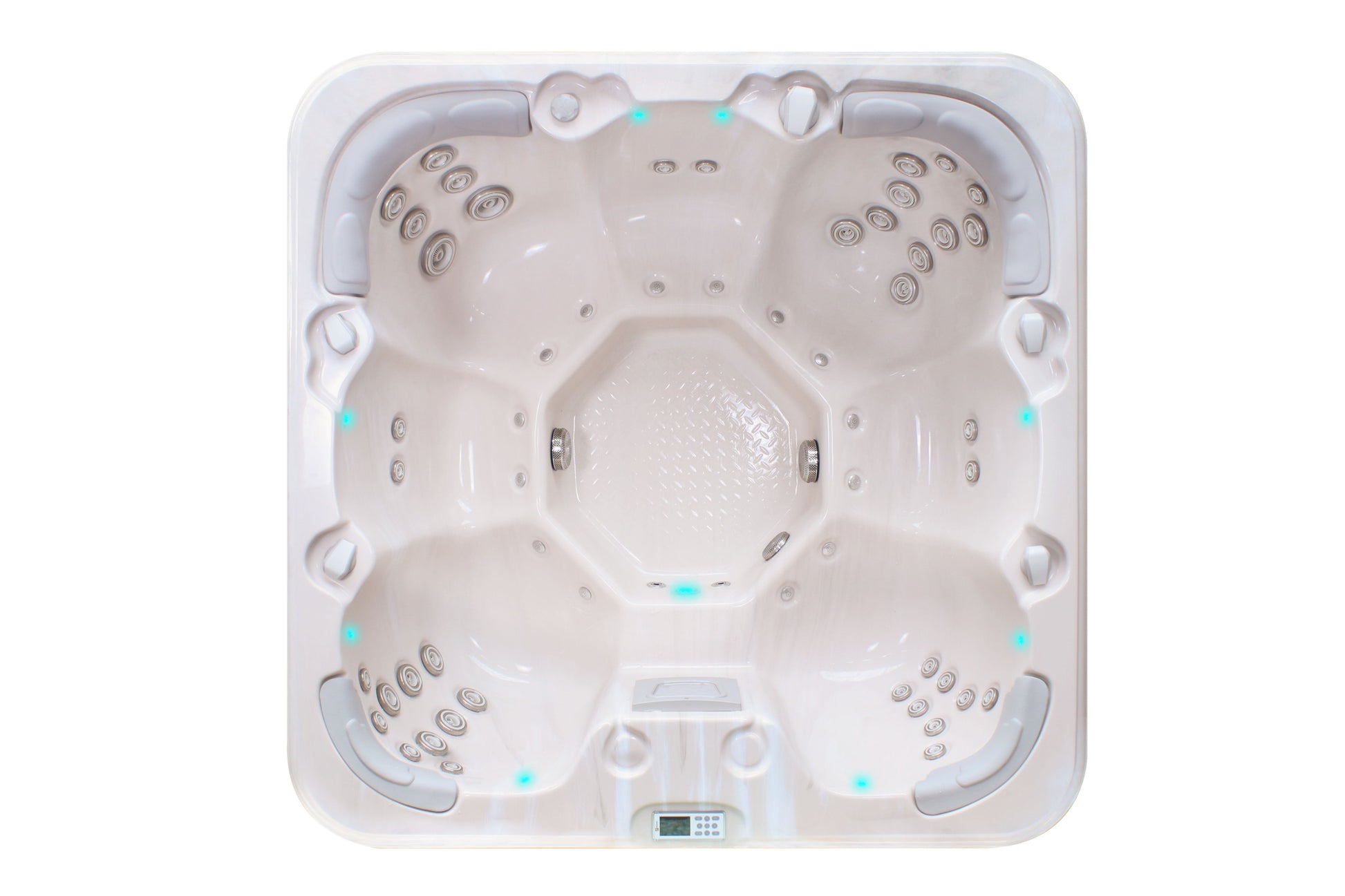 Rewind 204x204 см. бял луксозен SPA джакузи за онлайн магазин KERANOVA с 7 седящи места и масажни функции