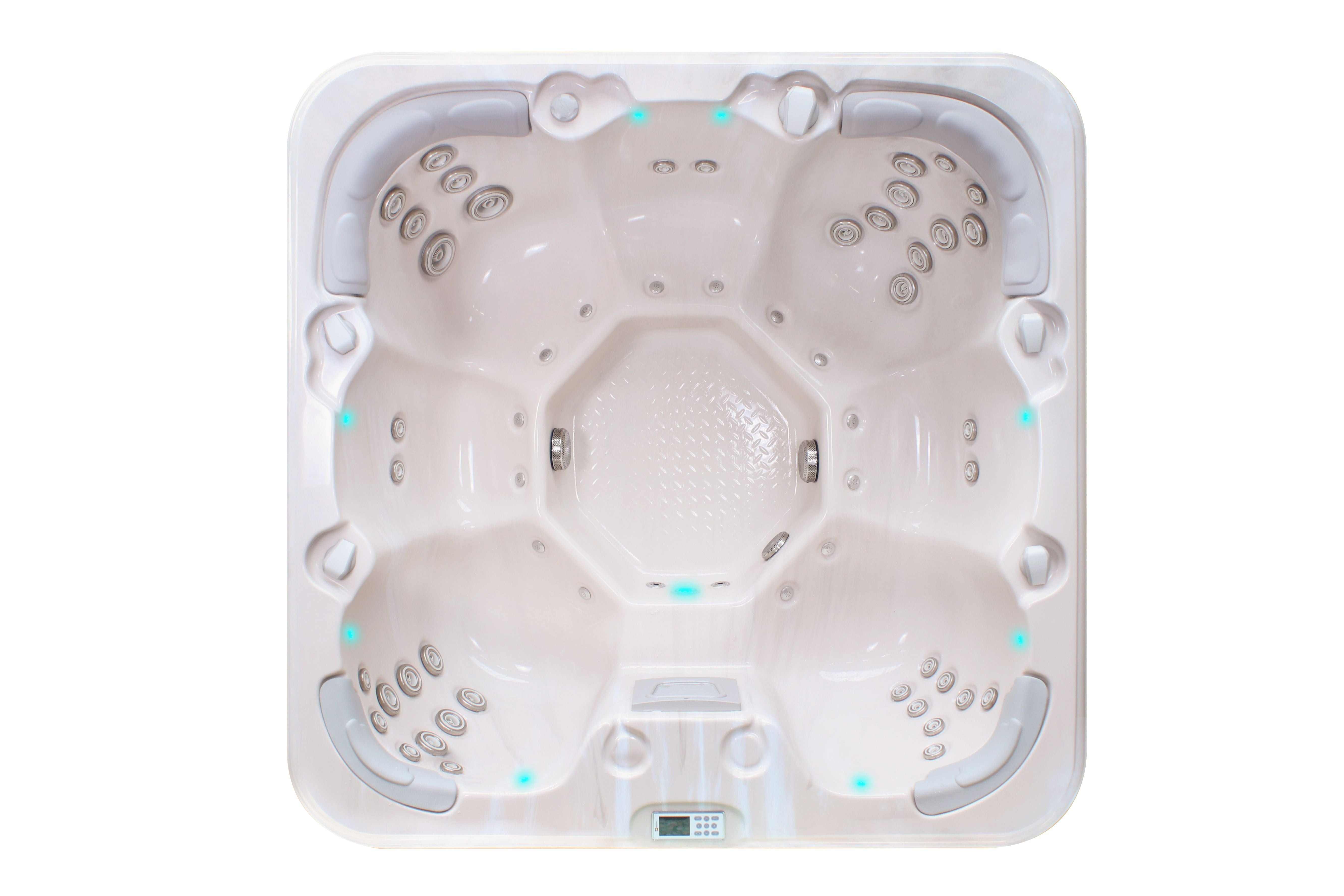 Rewind 204x204 см. бял луксозен SPA джакузи за онлайн магазин KERANOVA с 7 седящи места и масажни функции