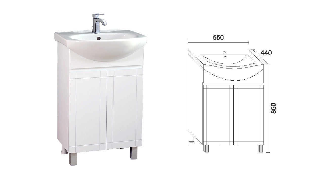 Шкаф с мивка Рила 55 см. бял PVC шкаф за баня, водоустойчив, размери 55x44x85 см - KERANOVA онлайн магазин