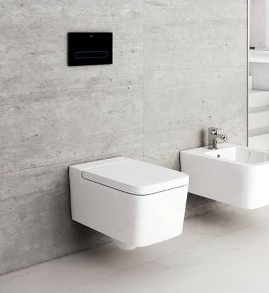 Комплект Duplo + Inspira Square RImless - Roca вградено казанче Duplo, бяло подвесно тоалетно и бидe, модерен минималистичен дизайн за баня KERANOVA