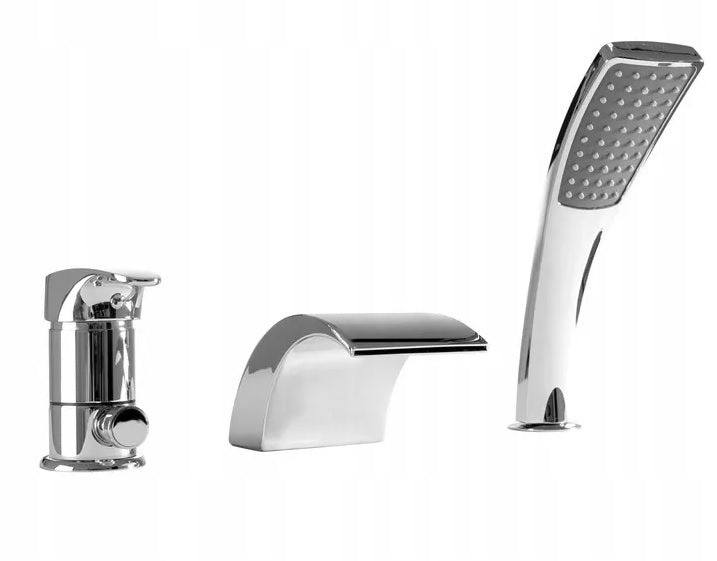 Смесител за вана Riven Chrome - 3-дупков хром смесител за борд на вана, комплект с ръчен душ, доставка 15 раб. дни, KERANOVA