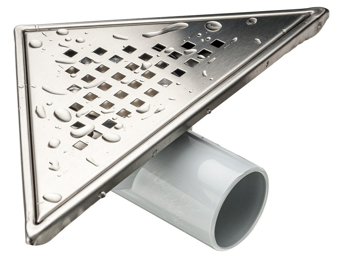 Триъгълен сифон - инокс с решетка от неръждаема стомана, страничен изход Ø50, онлайн магазин за обзавеждане за бани KERANOVA