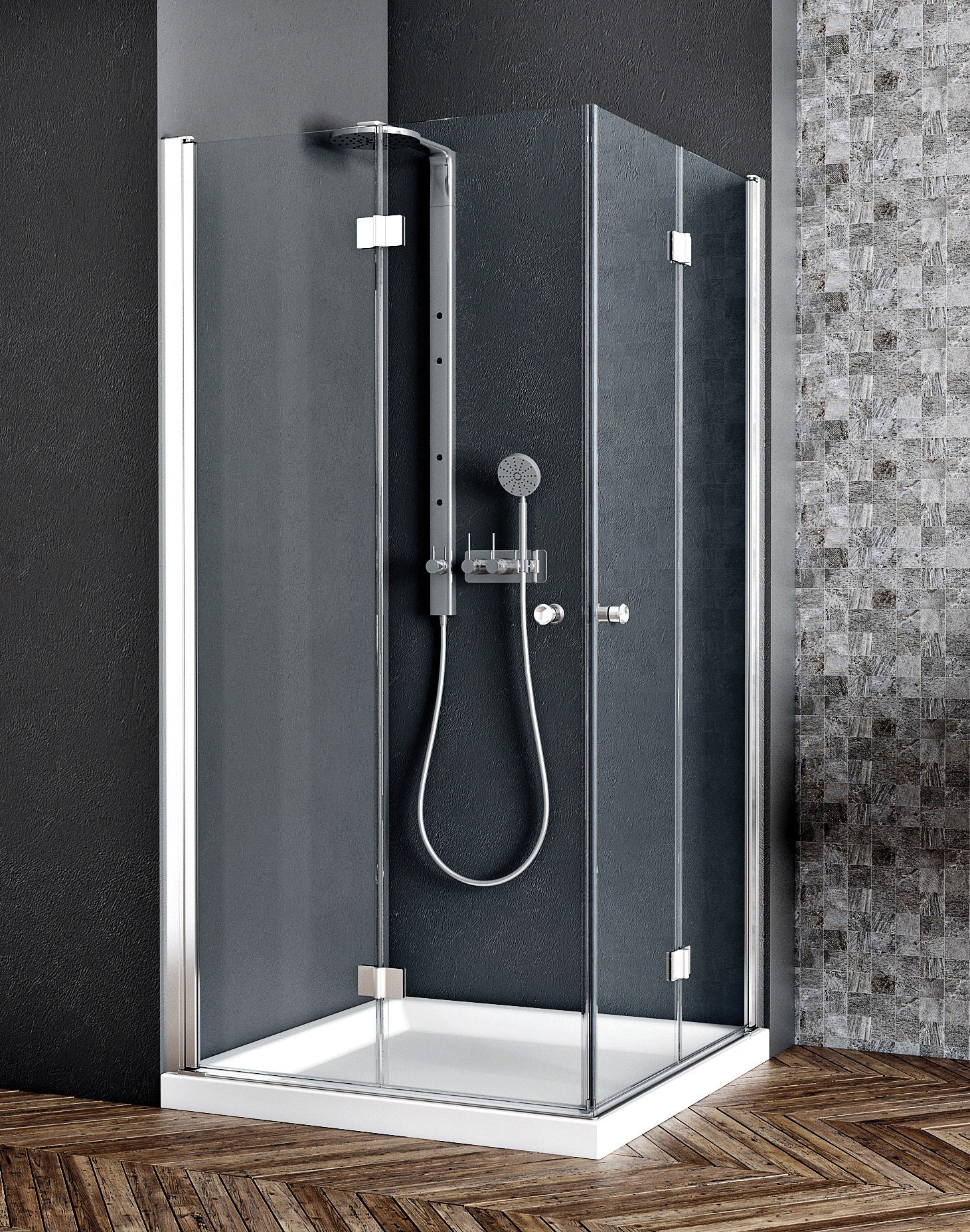 Душ кабина S7 Fold - 70х70 см. - две сгъваеми врати, 6мм закалено стъкло, анти-калк покритие, алуминиеви панти, онлайн магазин KERANOVA