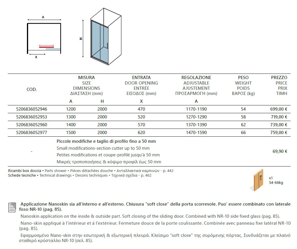 Santorini 400 Nero - 117-119 см. - черен профил. стъклен параван за баня с плъзгаща врата, черен алуминиев профил, 8 мм закалено стъкло, AntiCalc